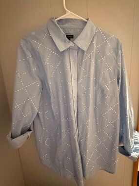 Talbots Light Blue Striped Diamond-Pattern Button-Down Shirt - NWT